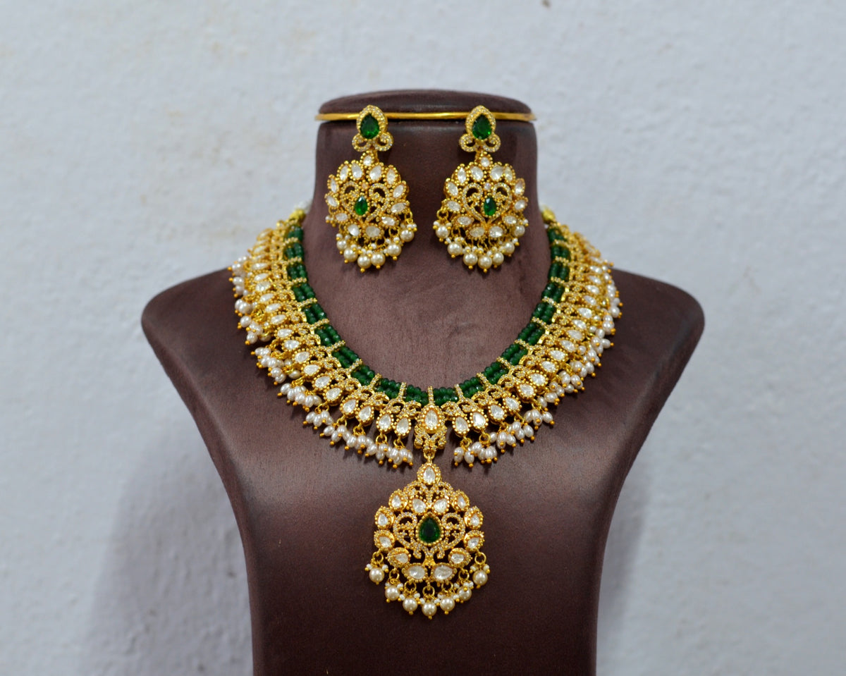 NECKLACE necklace 577 MOZONITE WHITE AND EMERALD