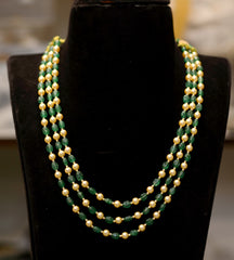 BEADS MALA AND CHAINS multi layer mala green nd cream green and cream 16-18 Inch