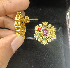Earring Eartops 158 NAVRATNA GOLDEN