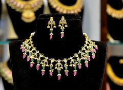 NECKLACE Necklace 705 GOLDEN STONE PInk Nd Green