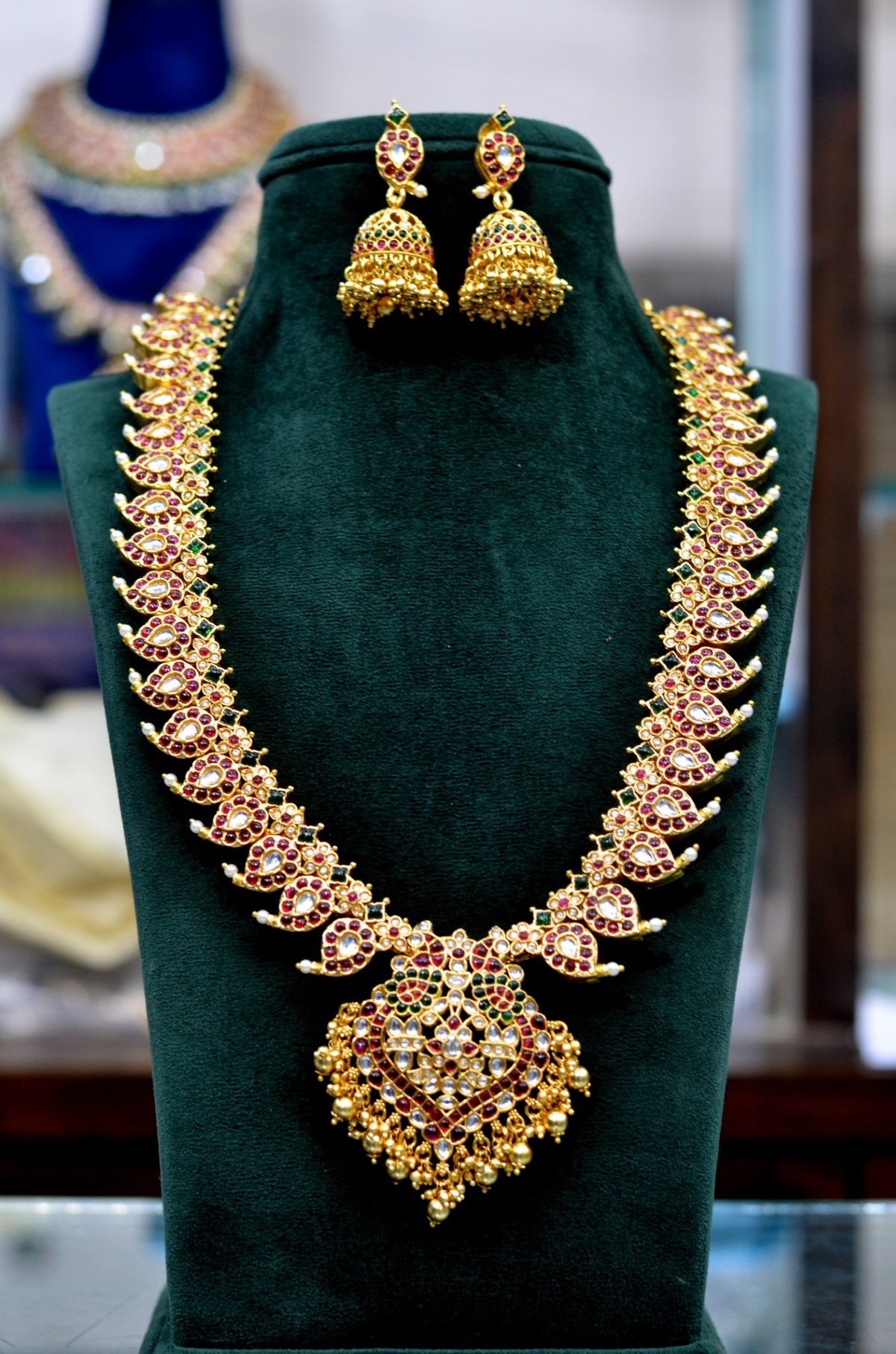 NECKLACE Long Kempu mango set peacock - KET - KEET KEMPU MULTI COLOR