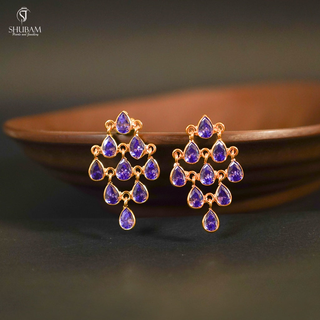 Earring Earrings 079 GOLDEN STONE EMETHYST PURPLE