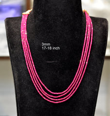 BEADS MALA AND CHAINS 4 lines 3mm 18 inch chatam rubies RUBY 16-18 Inch