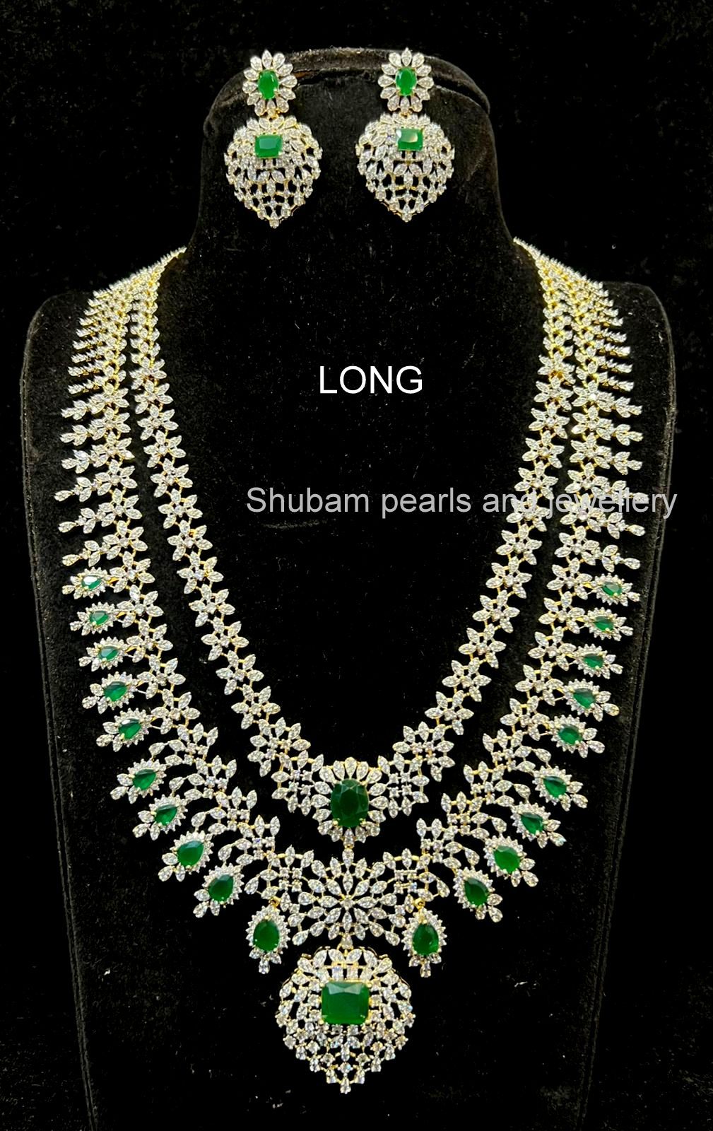 NECKLACE Long DIAMONK LOOK LAYER SET NE531 - DI531 DIAMOND EMERALD