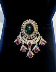 PENDANT SET CHAINS Locket 033 GOLDEN STONE MULTI COLOR