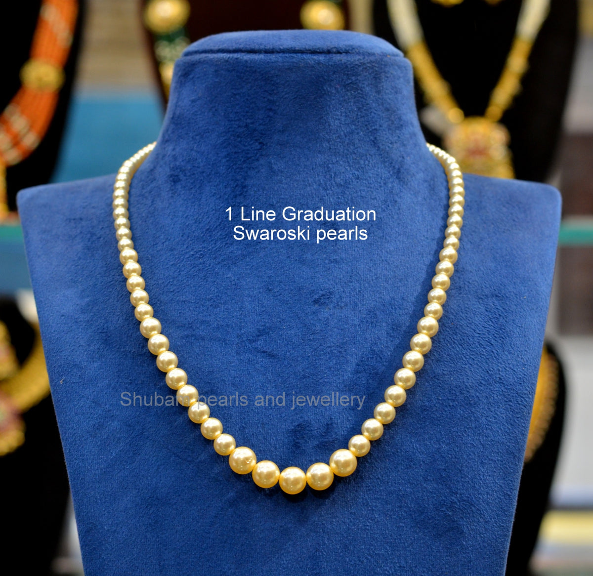 BEADS MALA AND CHAINS Swaroski 1 line gradtn pearl chain CREAM 18-20