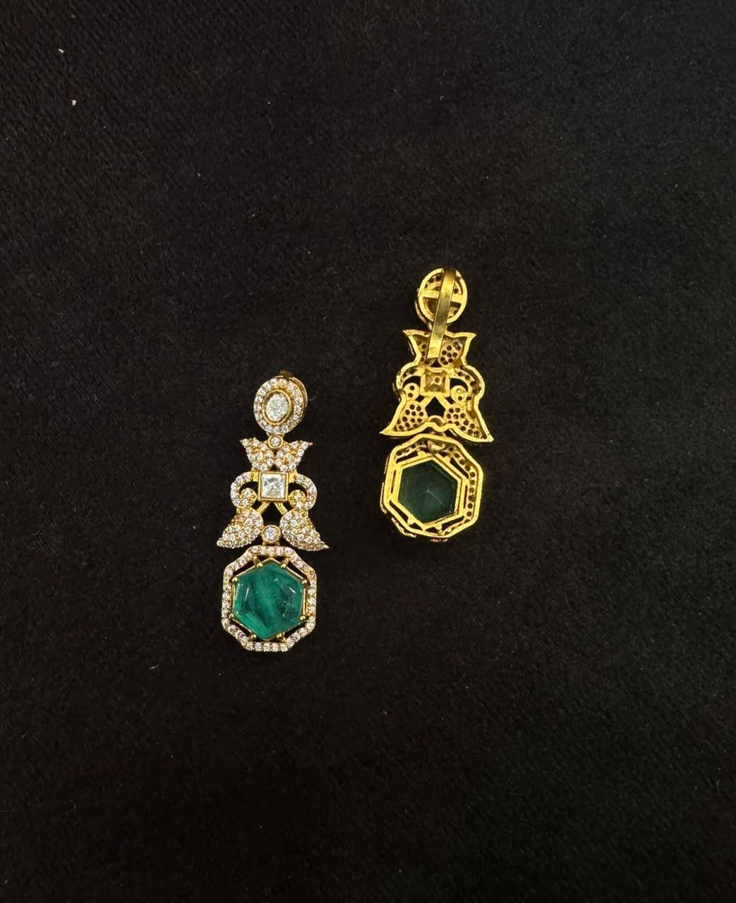 PENDANT SET / LOCKETS PS035 MOZONITE ANTIQUE LOOK- EMERALD