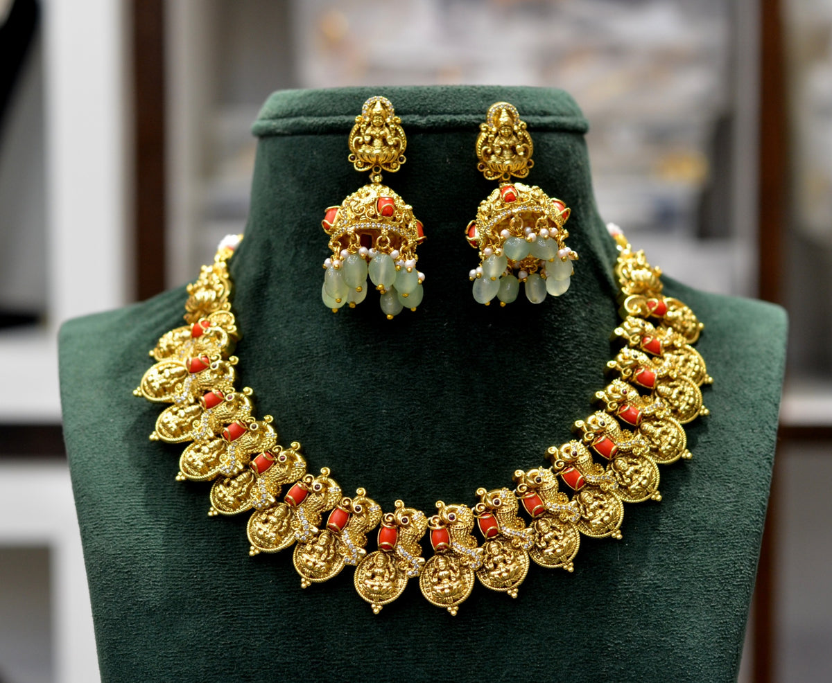 NECKLACE Kasul coral short NAKSHI AD STONE MINT GREEN