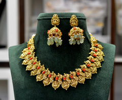 NECKLACE Kasul coral short NAKSHI AD STONE MINT GREEN