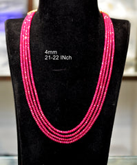 BEADS MALA AND CHAINS 4lines 4mm 22 inch chatam rubies RUBY 22-24