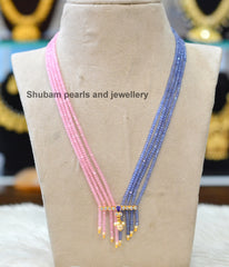 BEADS MALA AND CHAINS CZ hanging set 1 Pink and blue 16-18 Inch