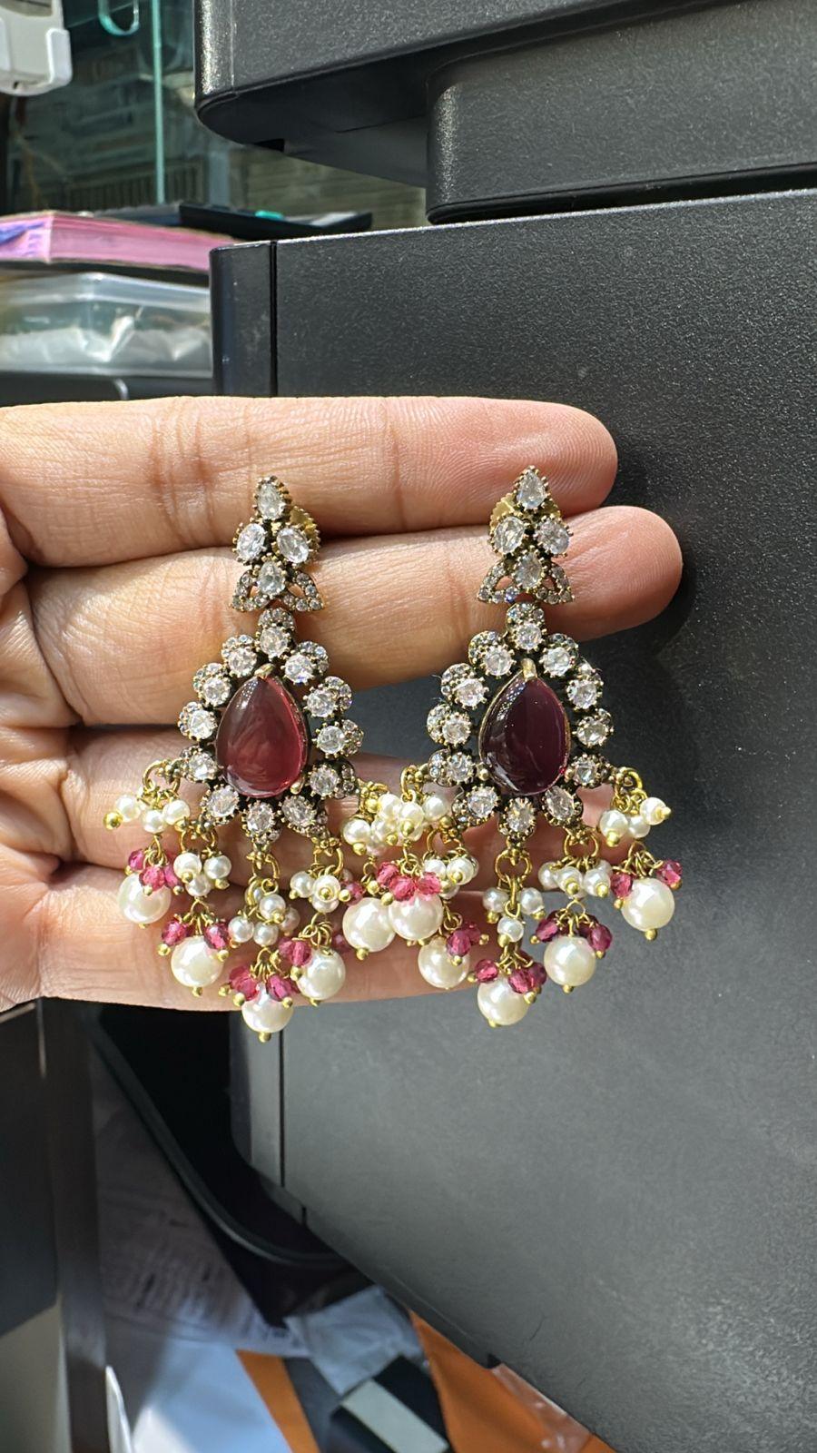 Earring Earrings 027 Mozonite With Victorian Polish RUBY