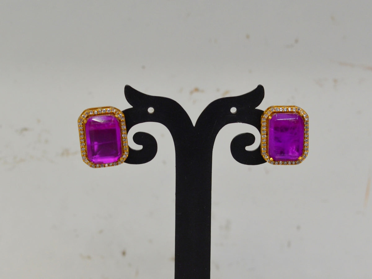 Earring Eartops 126 GOLDEN STONE EMETHYST PURPLE