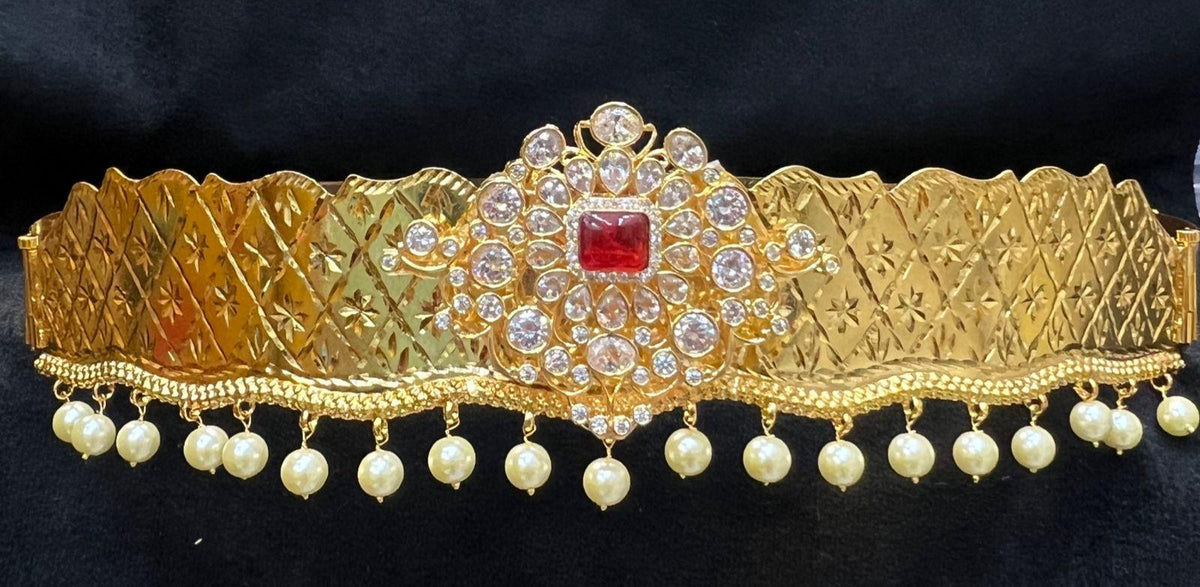 VADDANAM Wb117 GOLDEN STONE pearls - PE RUBY