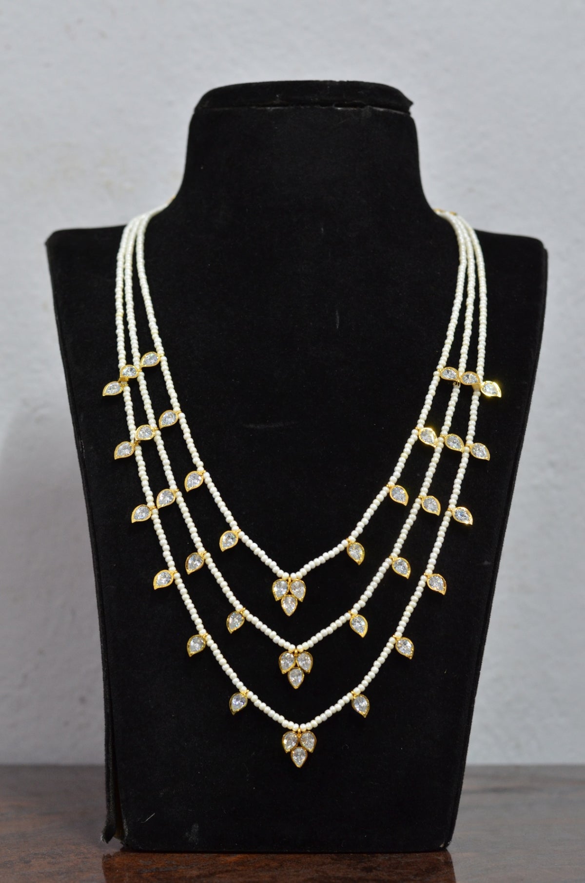 BEADS MALA AND CHAINS sathlada 3 line uncut WHITE 20-21 Inch