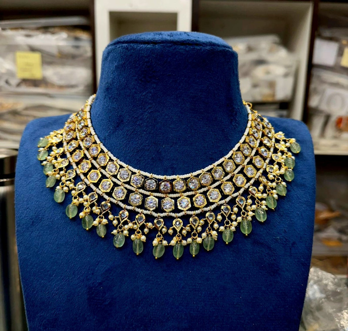 NECKLACE 2 Layer handmade set octo GOLDEN STONE EMERALD