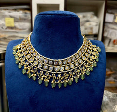 NECKLACE 2 Layer handmade set octo GOLDEN STONE EMERALD