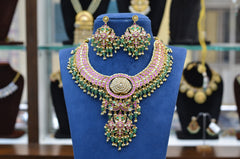 NECKLACE 2 SIDED & FLIP Necklace 044 - NEE044 Jadau Look Kemp Stone MULTI COLOR - MU with GREEN