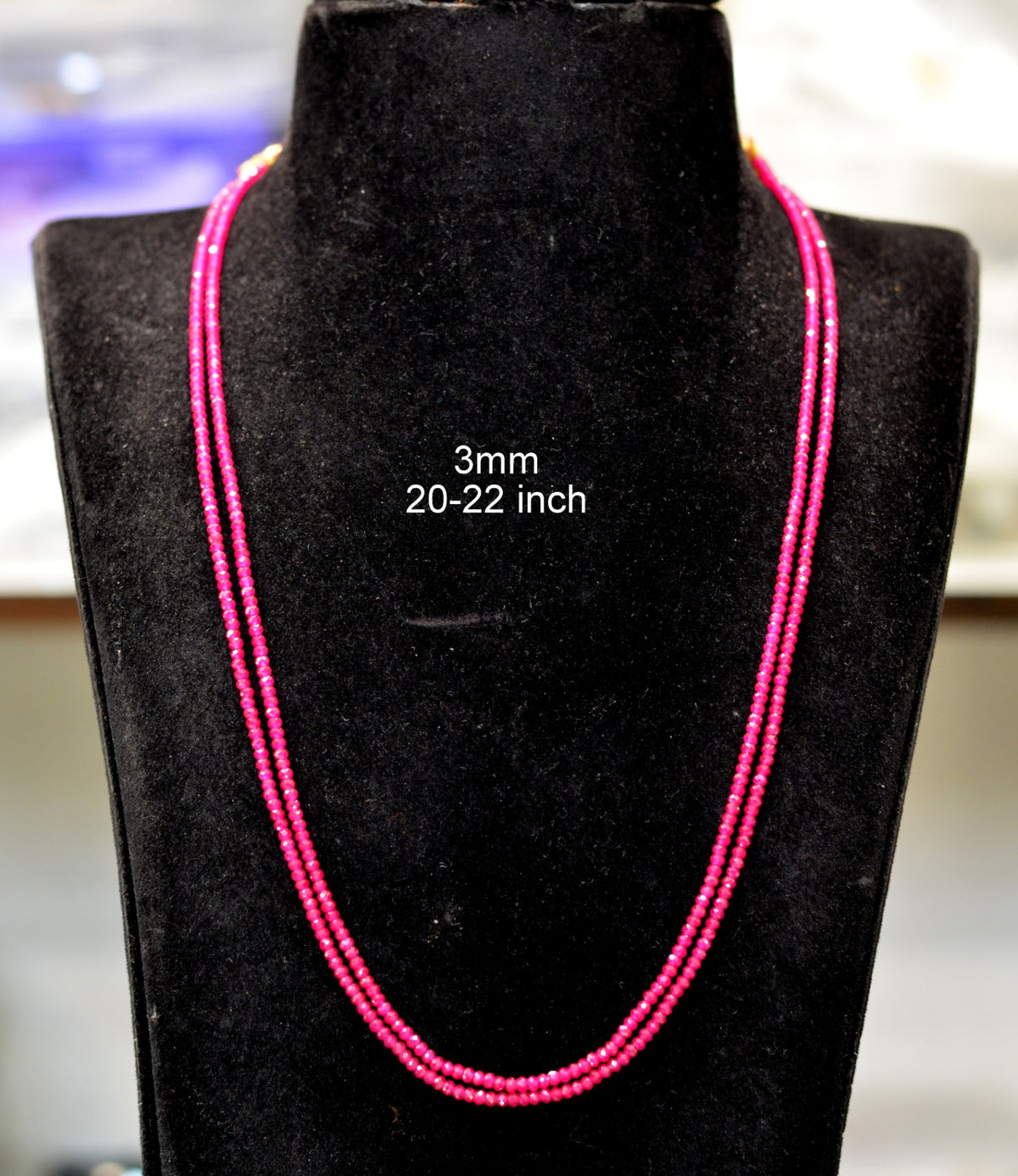 BEADS MALA AND CHAINS 2 line 3mm 22 inch ruby mala RUBY 20-22