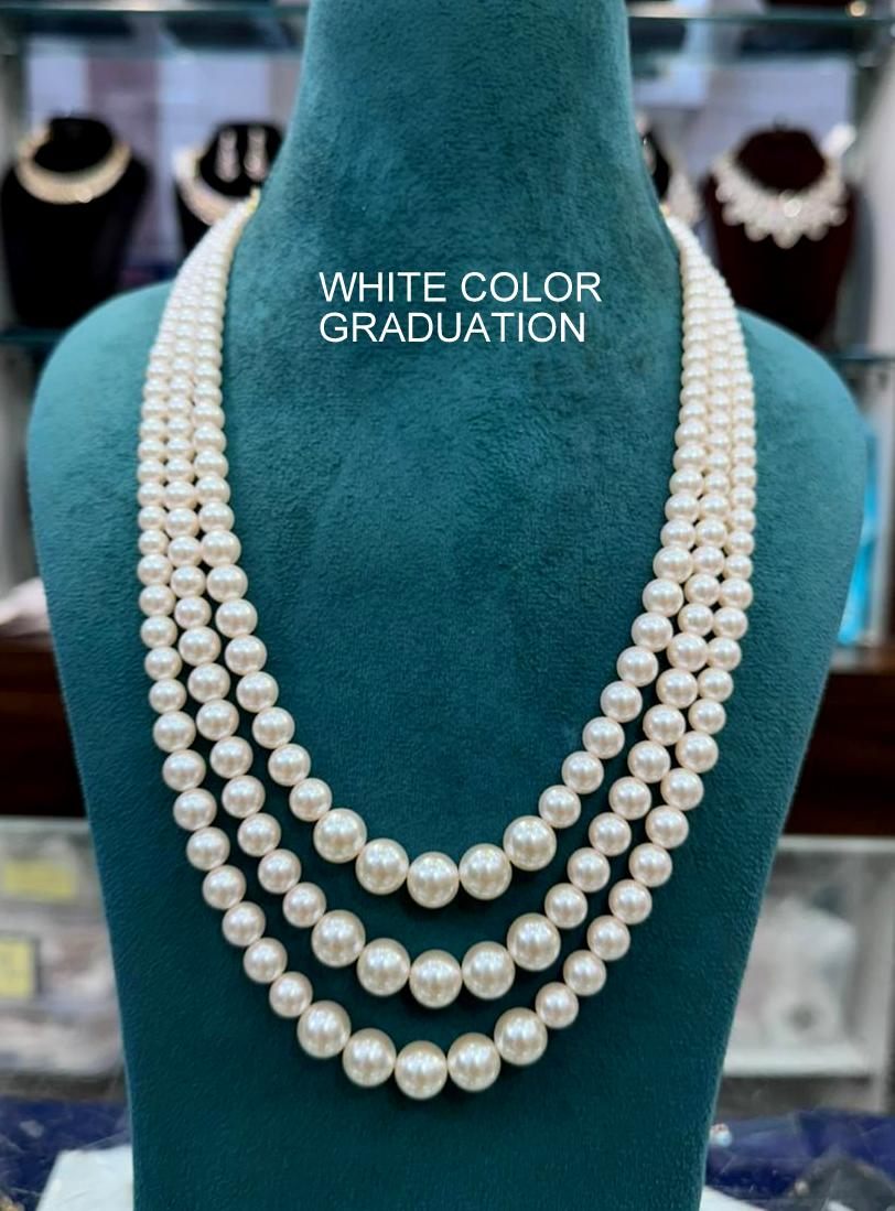 BEADS MALA AND CHAINS pearl mala 3 line swaroksi WHITE Graduation