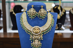 NECKLACE 2 SIDED & FLIP Necklace 044 - NEE044 Jadau Look Kemp Stone MULTI COLOR - MU with GREEN
