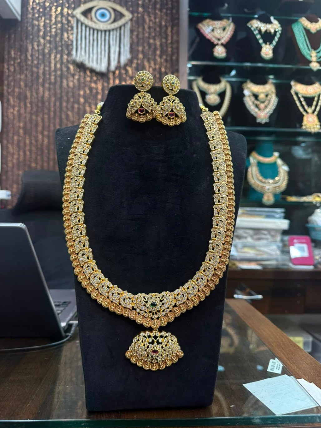 NECKLACE long CZ kasul mala 001 - CZA001 NAKSHI AD STONE MULTI COLOR