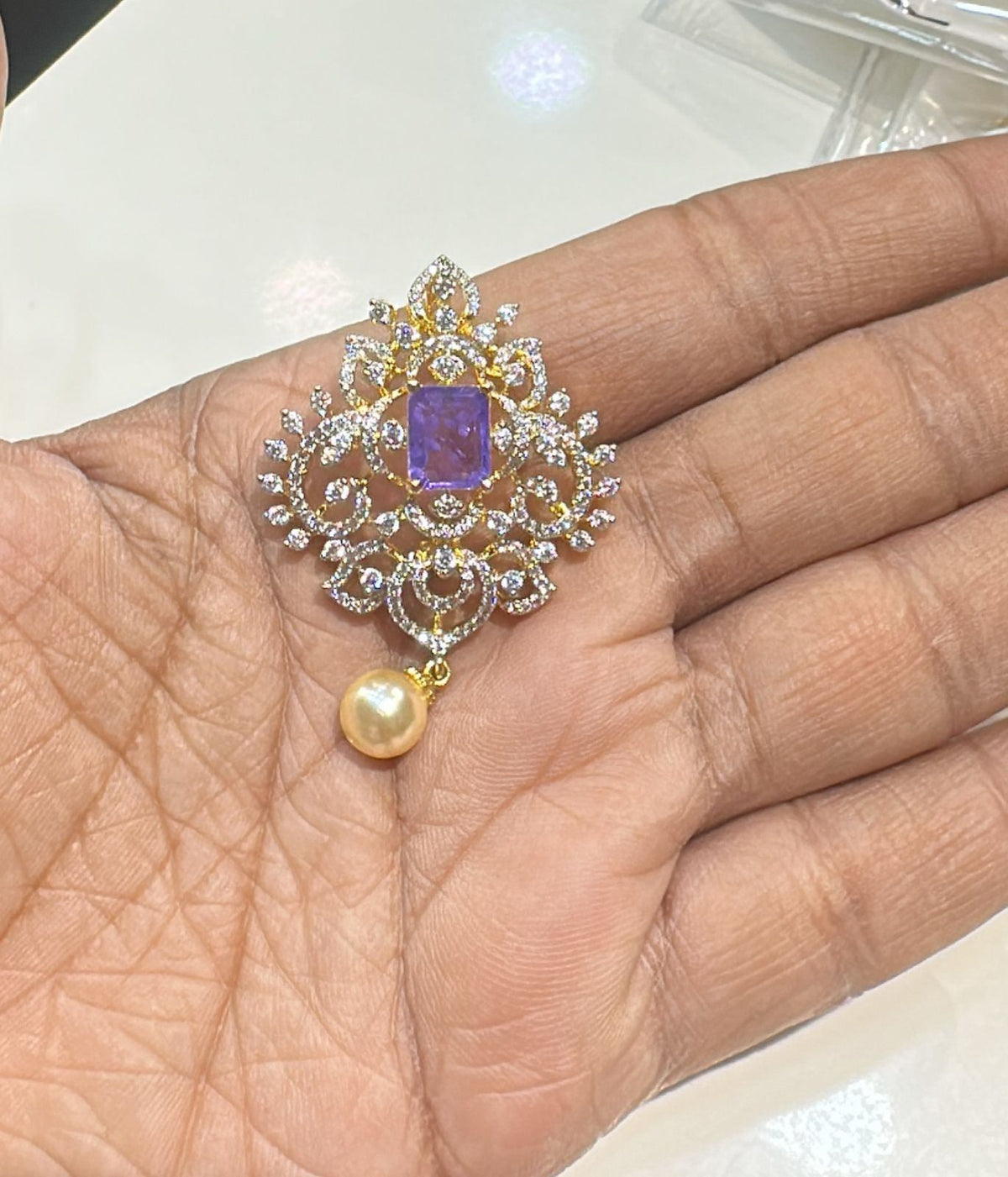 PENDANT SET CHAINS Locket 013 DIAMOND EMETHYST PURPLE