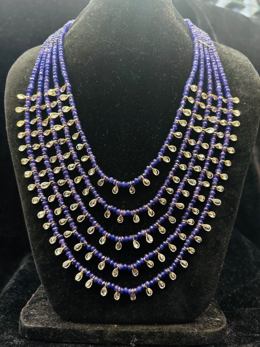 BEADS MALA AND CHAINS 5 Lines onex with drop EMETHYST PURPLE 22-24