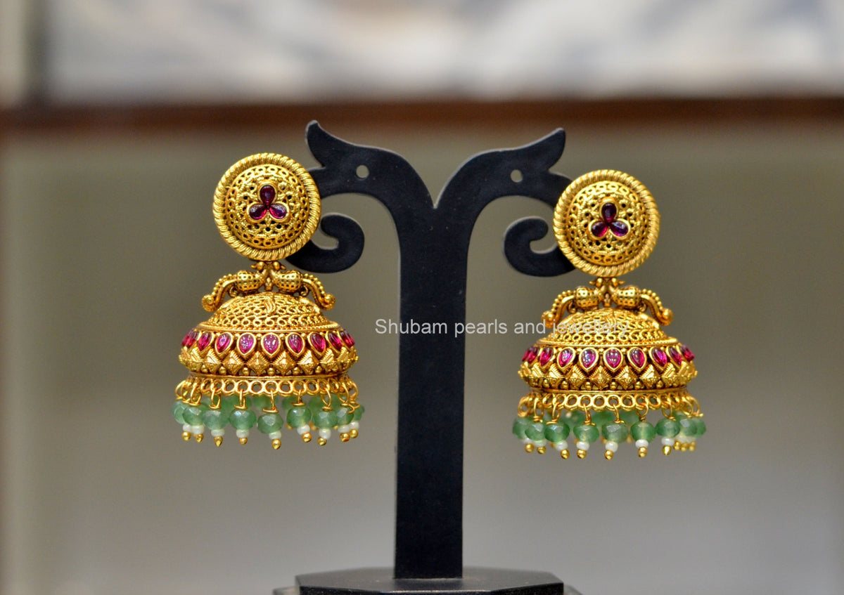 Earring JHUMKa 009 NAKSHI KEMPU RUBY