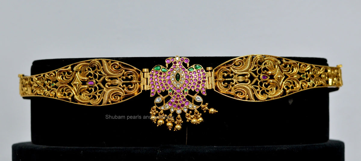 Grand Kempu Golden Vaddanam Waist Belt — 1 Gram Gold Plated Bridal Imitation Jewellery
