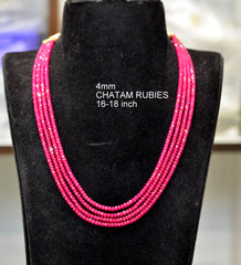 BEADS MALA AND CHAINS 4mm 18 inch ruby chatam 4 lines RUBY 16-18 Inch