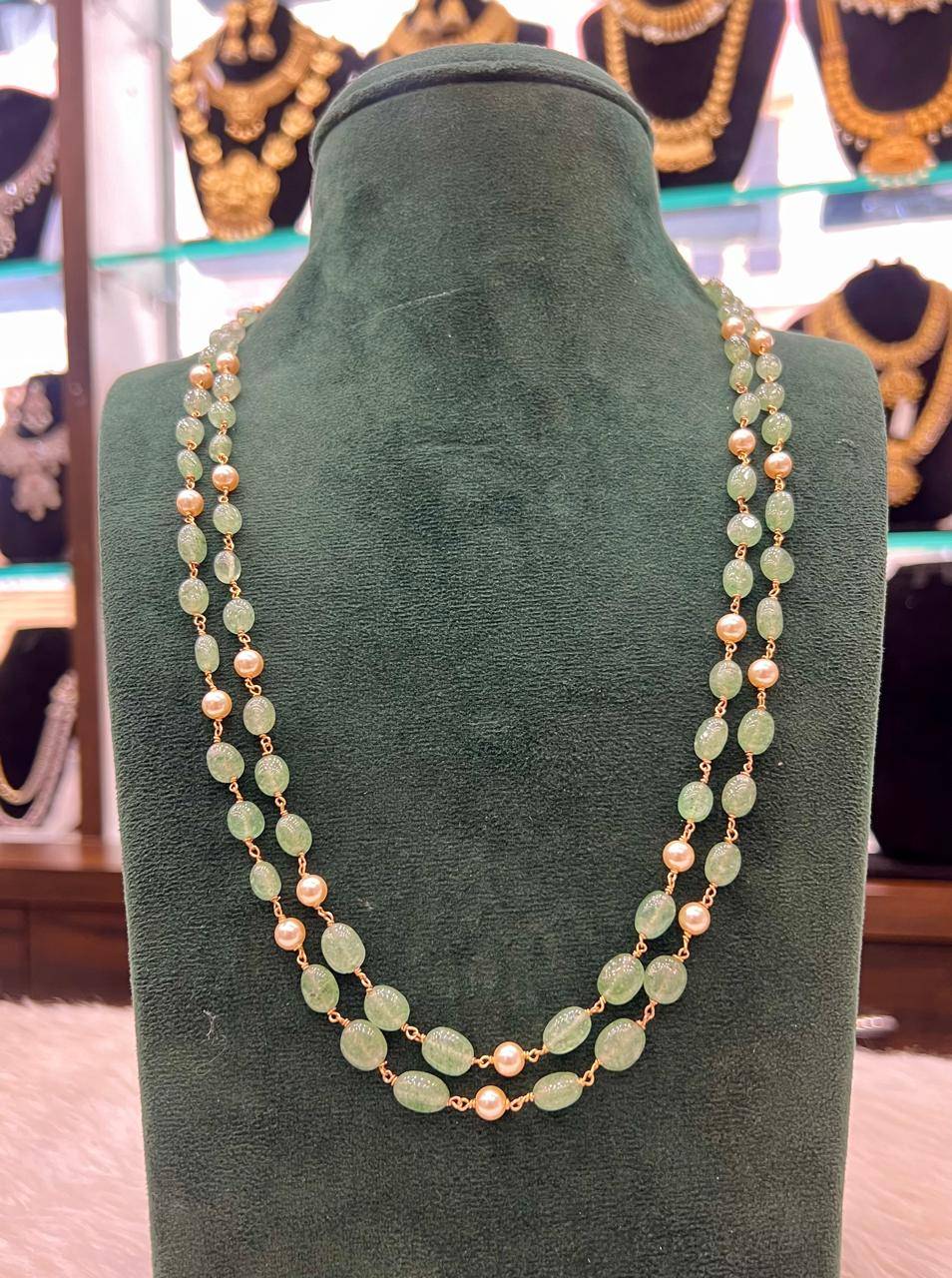 BEADS MALA AND CHAINS Awaze And Pearls EMERALD 18-20