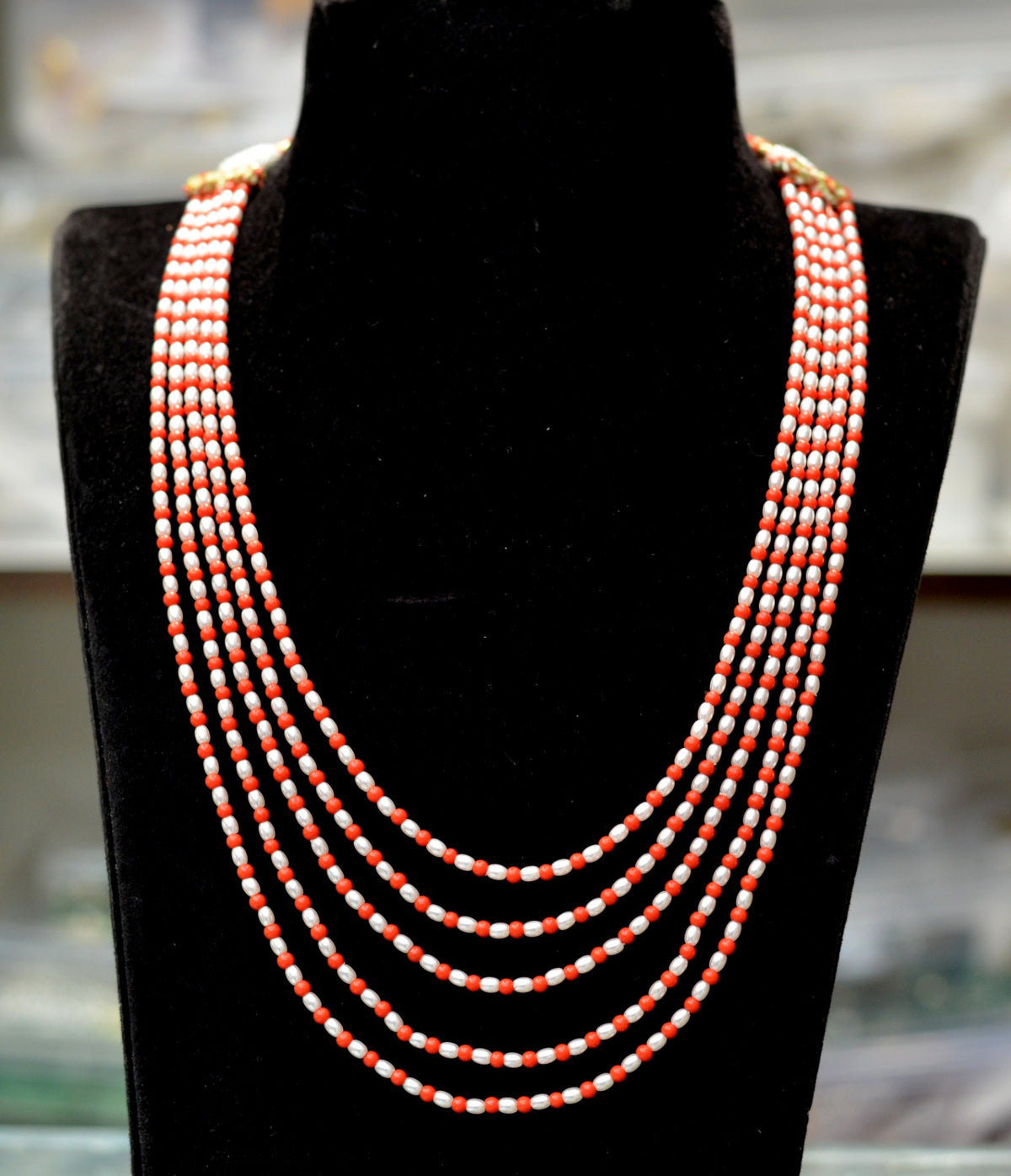 BEADS MALA AND CHAINS Coral and rice pearl MULTI COLOR 20-21 Inch