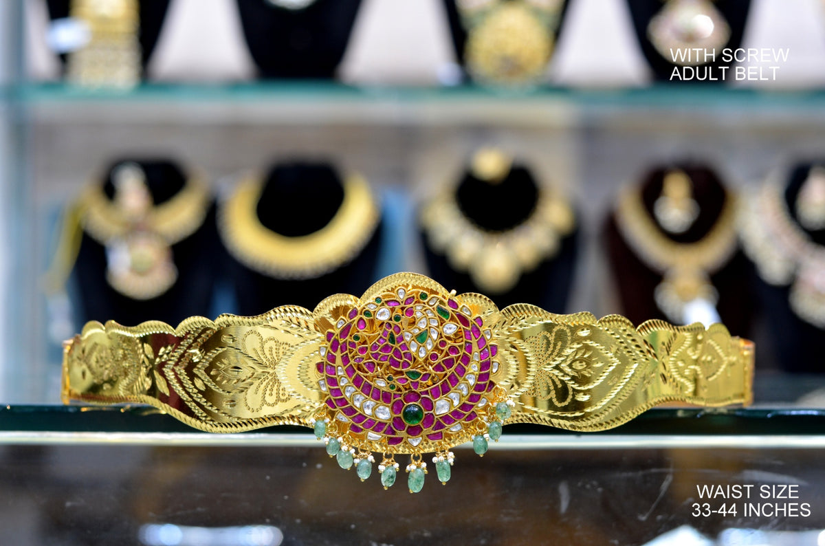 VADDANAM Round jumbo belt GOLDEN STONE JADAU MULTI