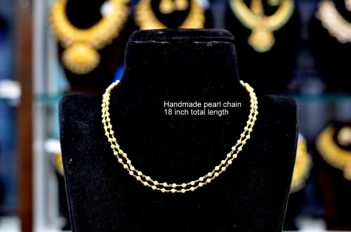 BEADS MALA AND CHAINS 2 line 3mm pearl mala Cream 16-18 Inch