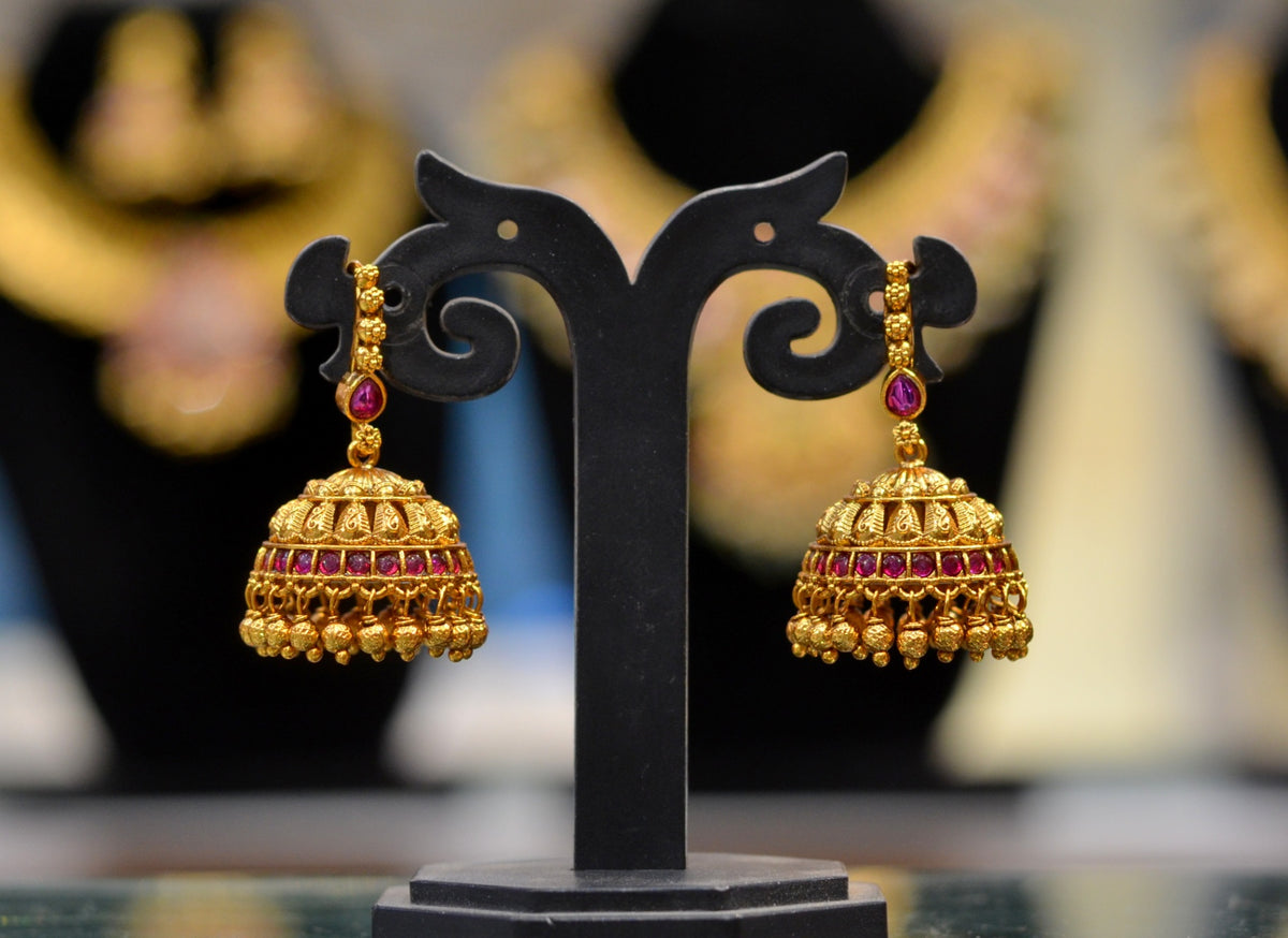 Earring Jhumka 090 NAKSHI KEMPU RUBY