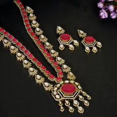 NECKLACE Necklace Long 736 - NE736 Mozonite With Victorian Polish RUBY