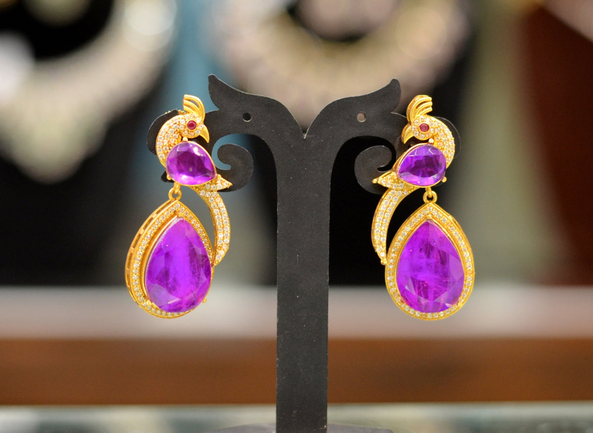 Earring Earrings 049 GOLDEN STONE EMETHYST PURPLE