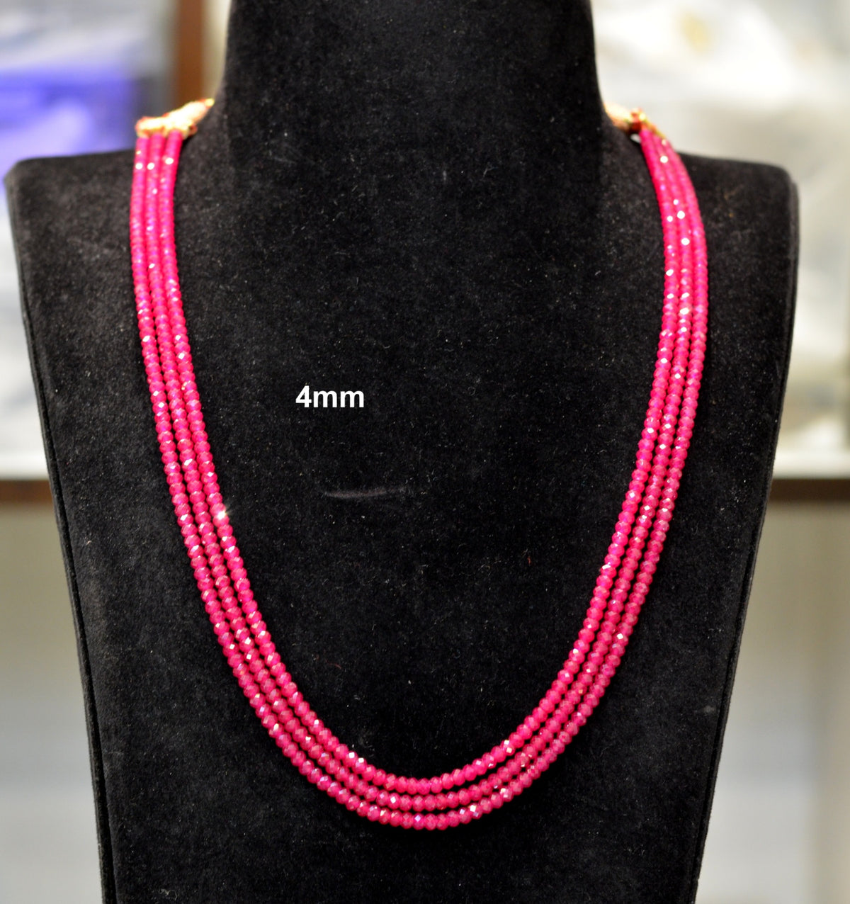 BEADS MALA AND CHAINS 3 lines 4mm rubies mala  RUBY 16-18 Inch