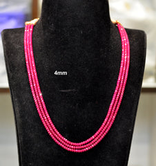 BEADS MALA AND CHAINS 3 lines 4mm rubies mala  RUBY 16-18 Inch